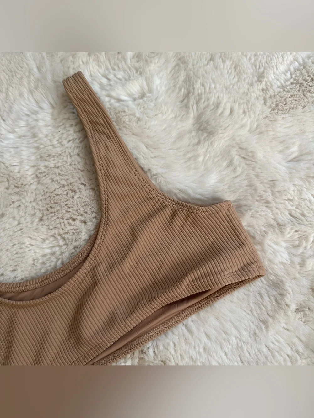 Frankie's Bikinis Conner Ribbed Top and non ribbed Bottoms in Earth/Tan